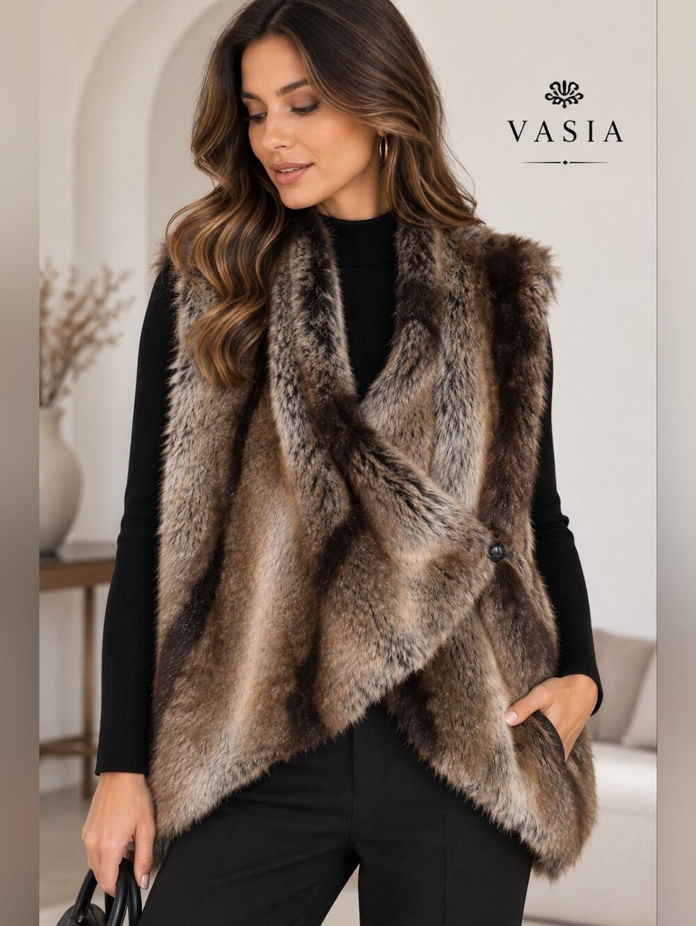 Brown Faux Fur Vest - Luxurious Brown Women's Vest
